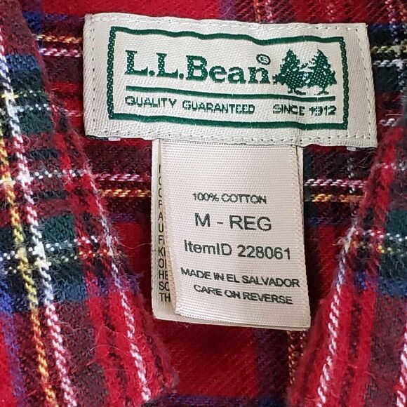 LL Bean Shirt Mens Red Plaid Flannel LS Button Down Size Medium M Cabin Lodge - Picture 7 of 11